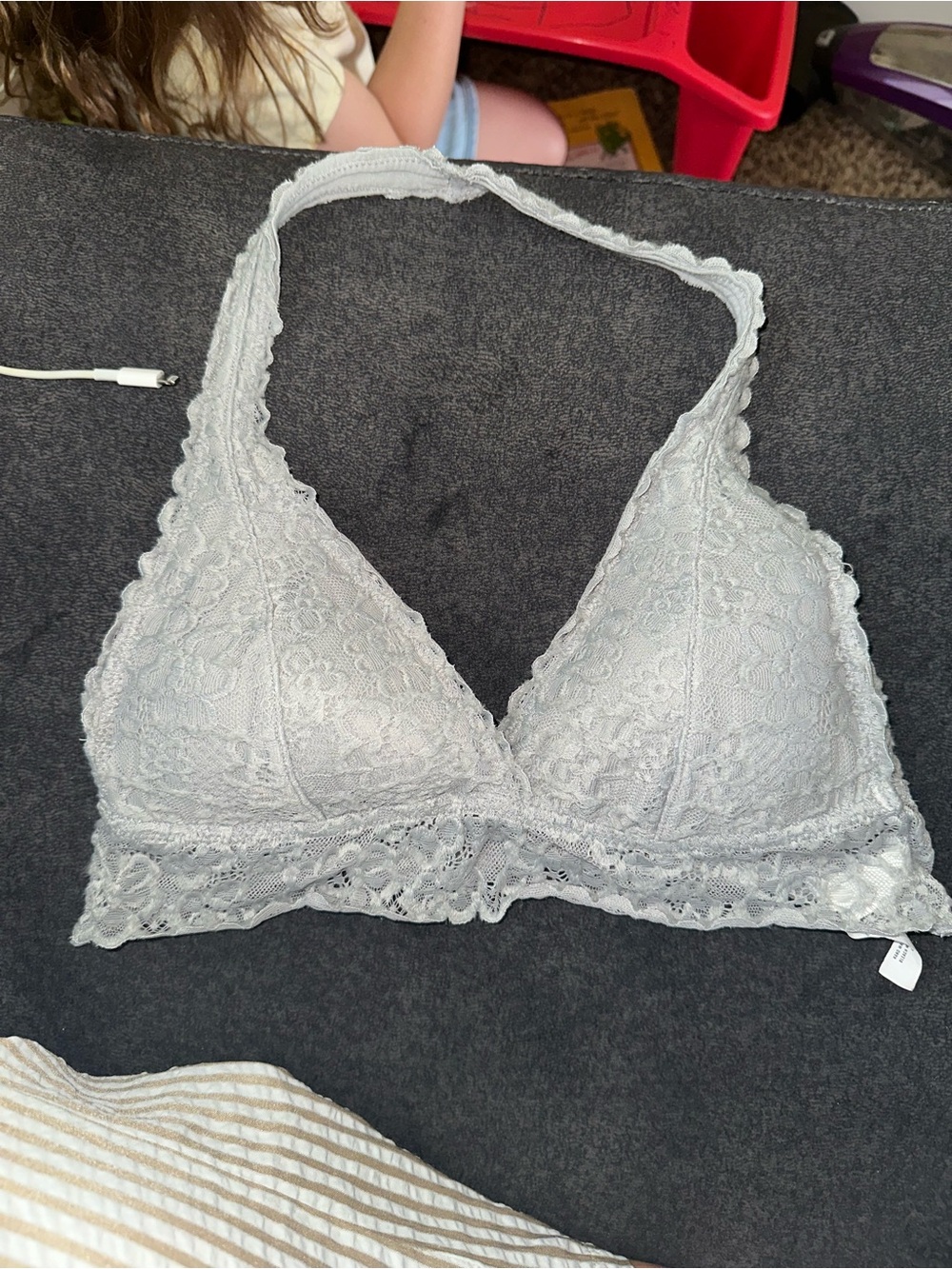 Aeropostale Light Gray Lace Halter Bralette